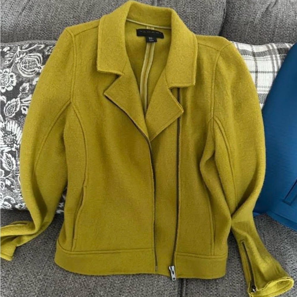 Tahari Chartreuse Asymmetrical Zip Blazer